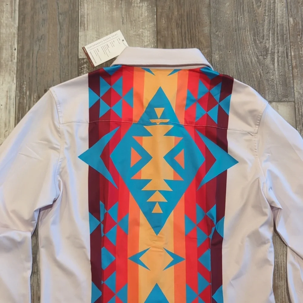 RANCH DRESS'N Fallon Taylor "Atoka" white/blue Performance rodeo shirt sz L NWT - Picture 9 of 11